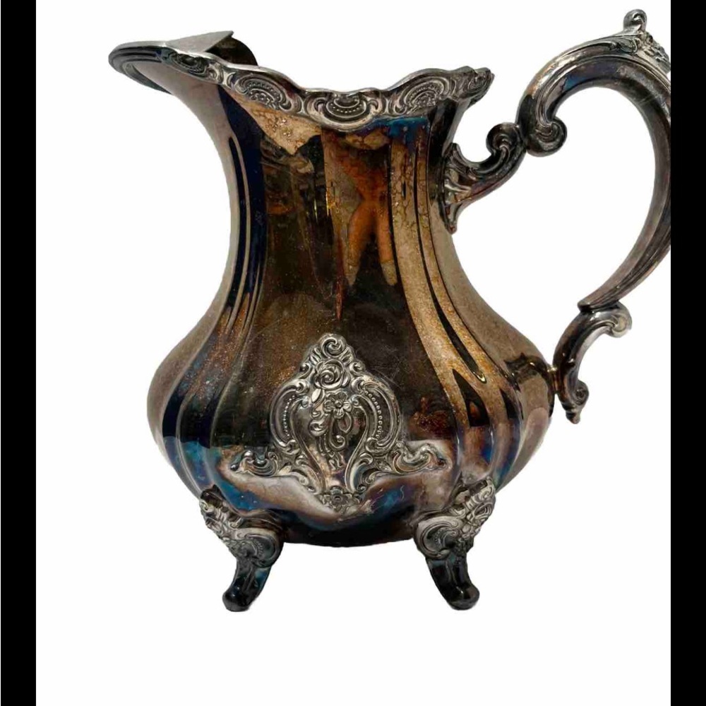 TOWLE Silver Plated Fluted & Footed Silver Heavy Strong Pitcher, Carved Details,